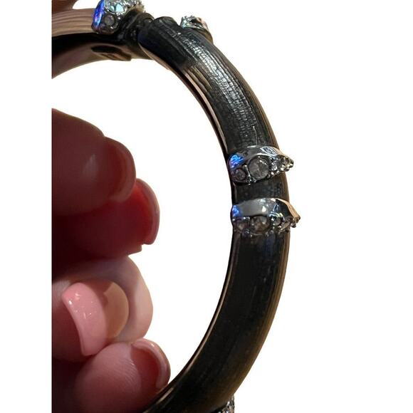 Alexis Bittar Lucite Bangle Bracelet Swarovski Crystal Dark Gray Magnetic - Picture 4 of 11